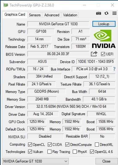 Placa video Asus GT 1030 2GB DDR5 64-bit.