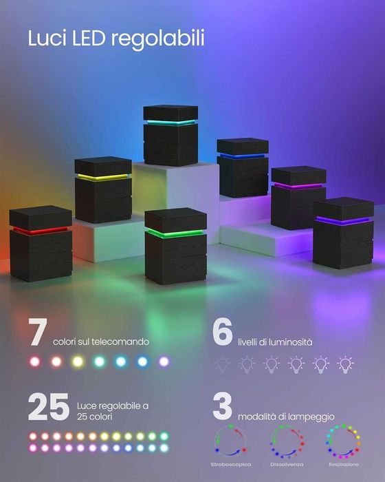 Noptiera cu iluminare LED, Vasagle, 3 sertare, 25 culori, negru