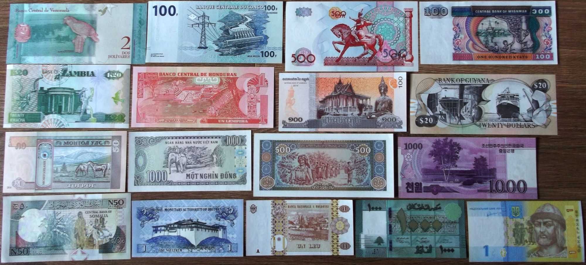 Lot colectie 17 bancnote autentice diferite impecabile din 17 tari