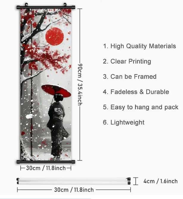 Tablou cu Geishă și Umbrelă Roșie  - Decor Elegant Japonez