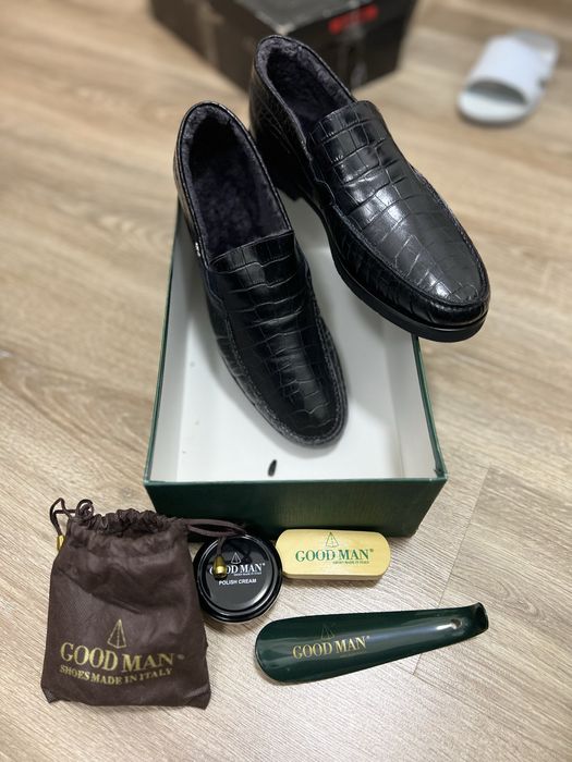 Зимние мокасины Good Man из Италии — Кожа и мех, размер 44, новые!
