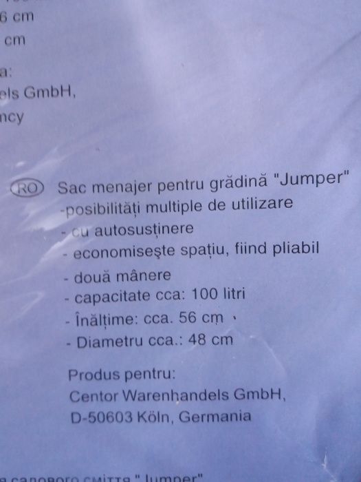 Sac NOU pliabil pt gradina/depozitare-100 l-cu manere si autosustinere