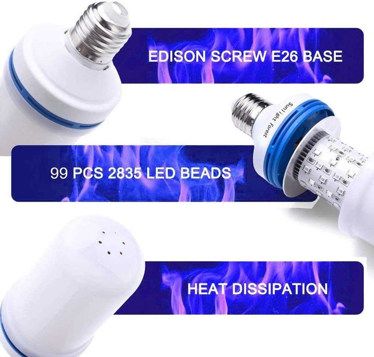Bec LED decorativ E27 9W cu imitatie de flacara efect realist 250lm
