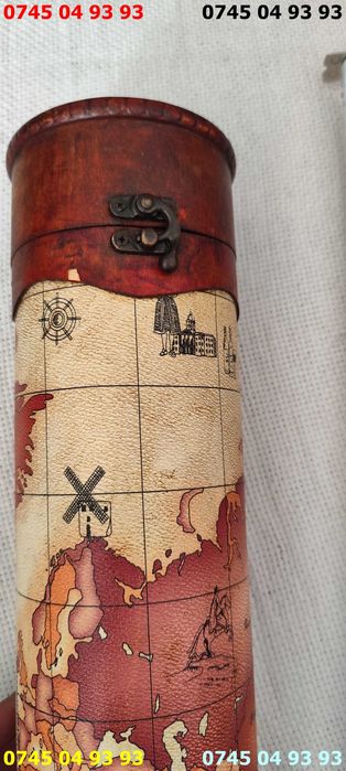 recipient lemn si imitatie piele VINTAGE inaltime 35cm diametru 10cm