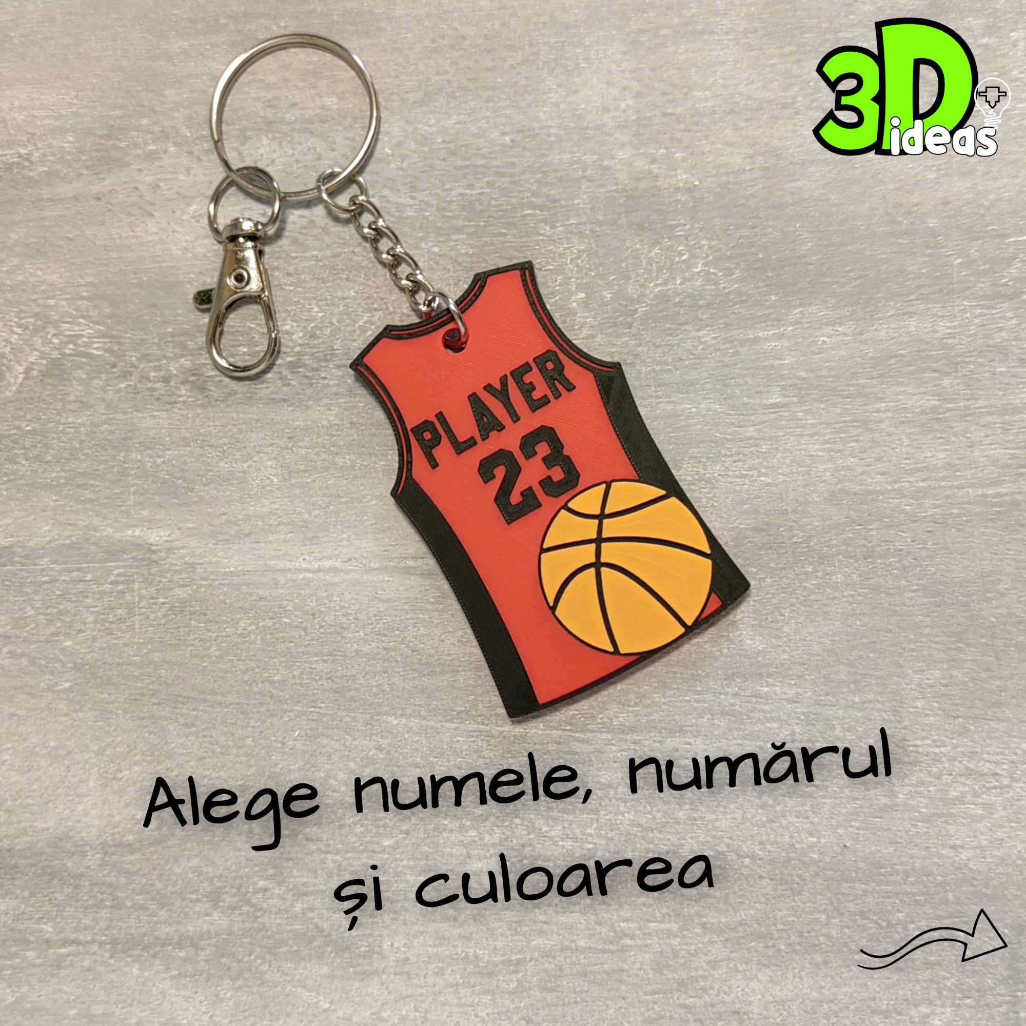 Breloc personalizat - tricou de baschet cu NUME și NUMĂR