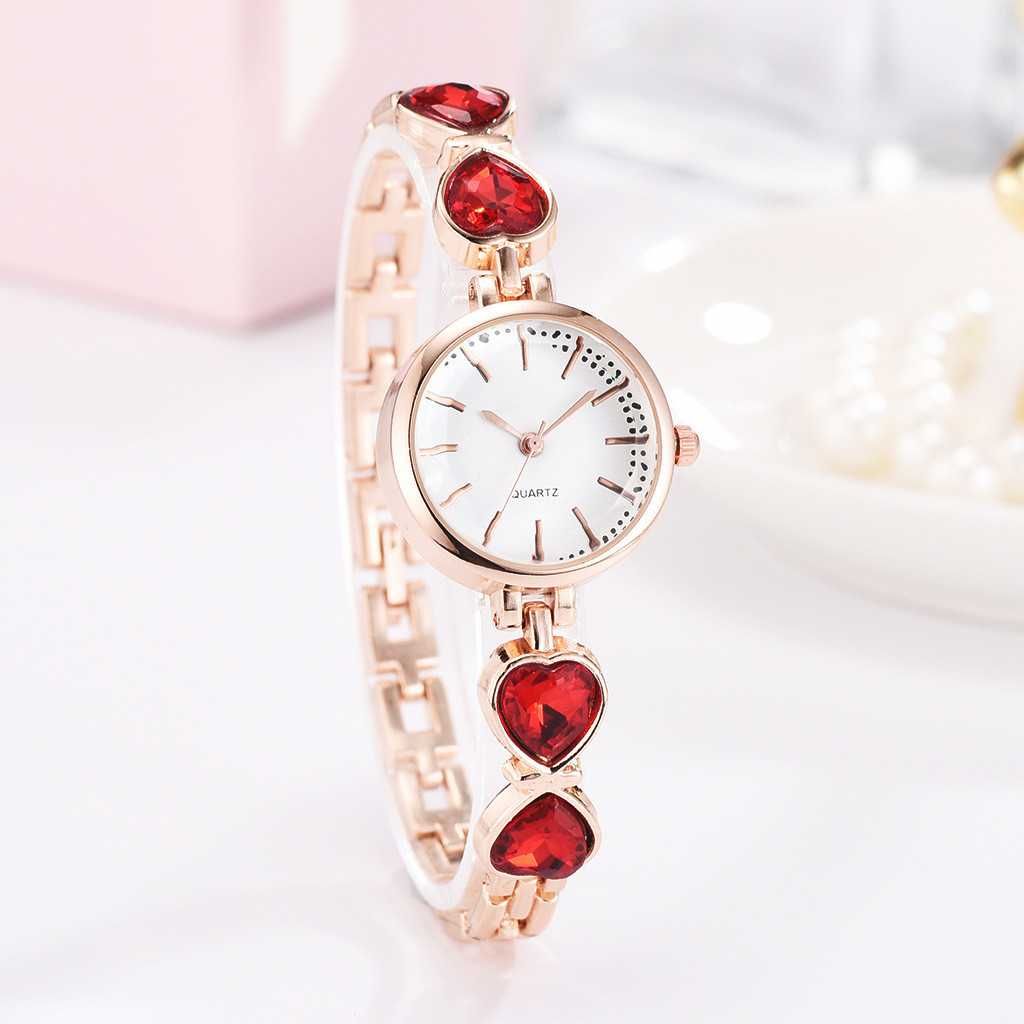 Женские часы-браслет "Розовое золото с крупными рубинами", имитация!
