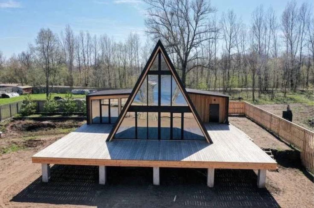 Cabana țip A casa din lemn normala terasa foișoare