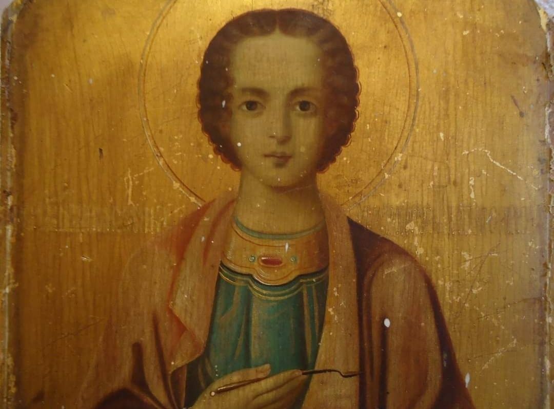 Икона Святой мученик Пантелеймон. Сусальное золото. Афон! 19 век.