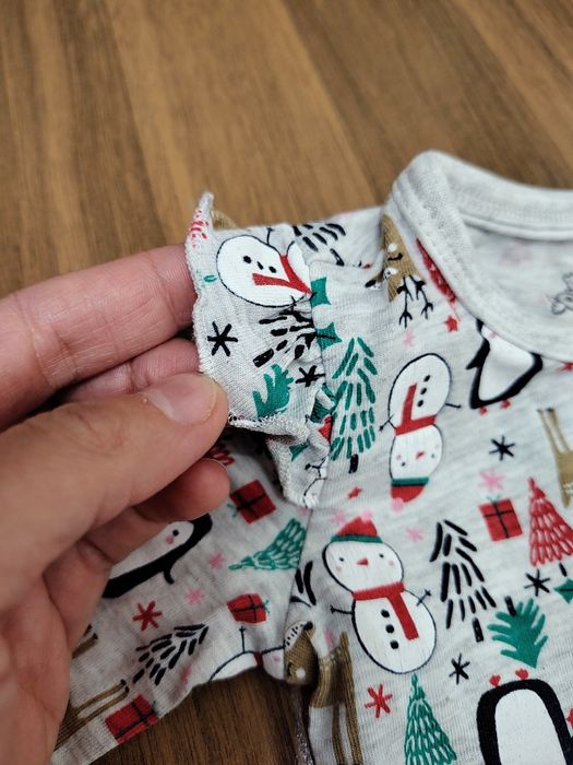 Set 3 Piese Iarnă/Crăciun Body cu Volănașe + Pantaloni Groși
