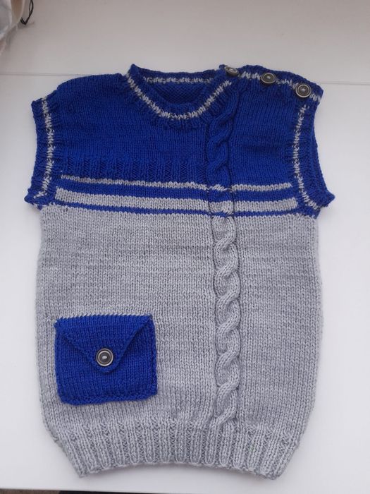 Vestă tricotată handmade copii 3–4 ani, albastru-gri