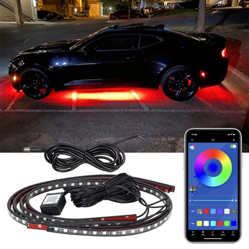 Set Benzi Led RGB Neon cu Aplicatie Bluetooth Lumina sub masina