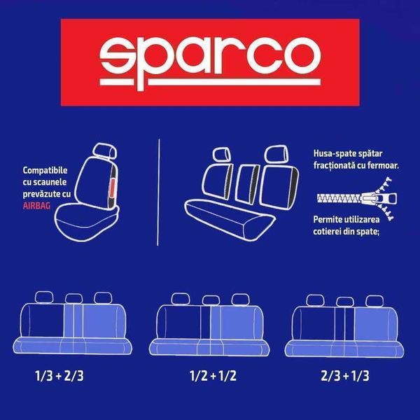 Тапицерия SPARCO Sport, универсална, сива, 11 части