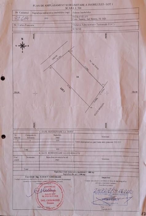 Vând teren intravilan 1600mp Suseni