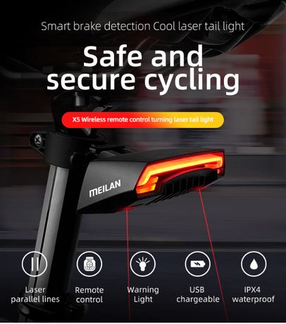 Stop semnalizare wireles lasere USB Meilan X 5 bicicleta MTB cursiera
