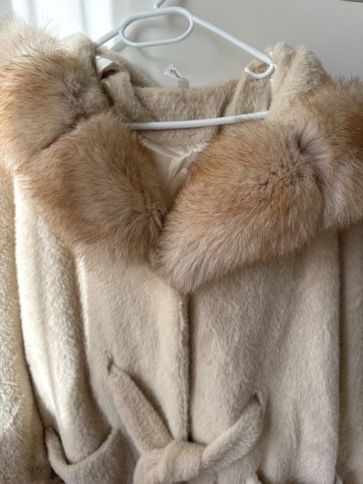 Пончо палто Алкантара Alcantara s размер естествен косъм лисица