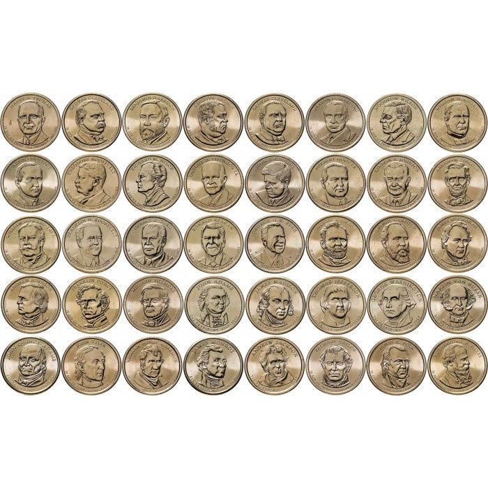 1 доллар. Президенты США. Полный комплект из 40 монет