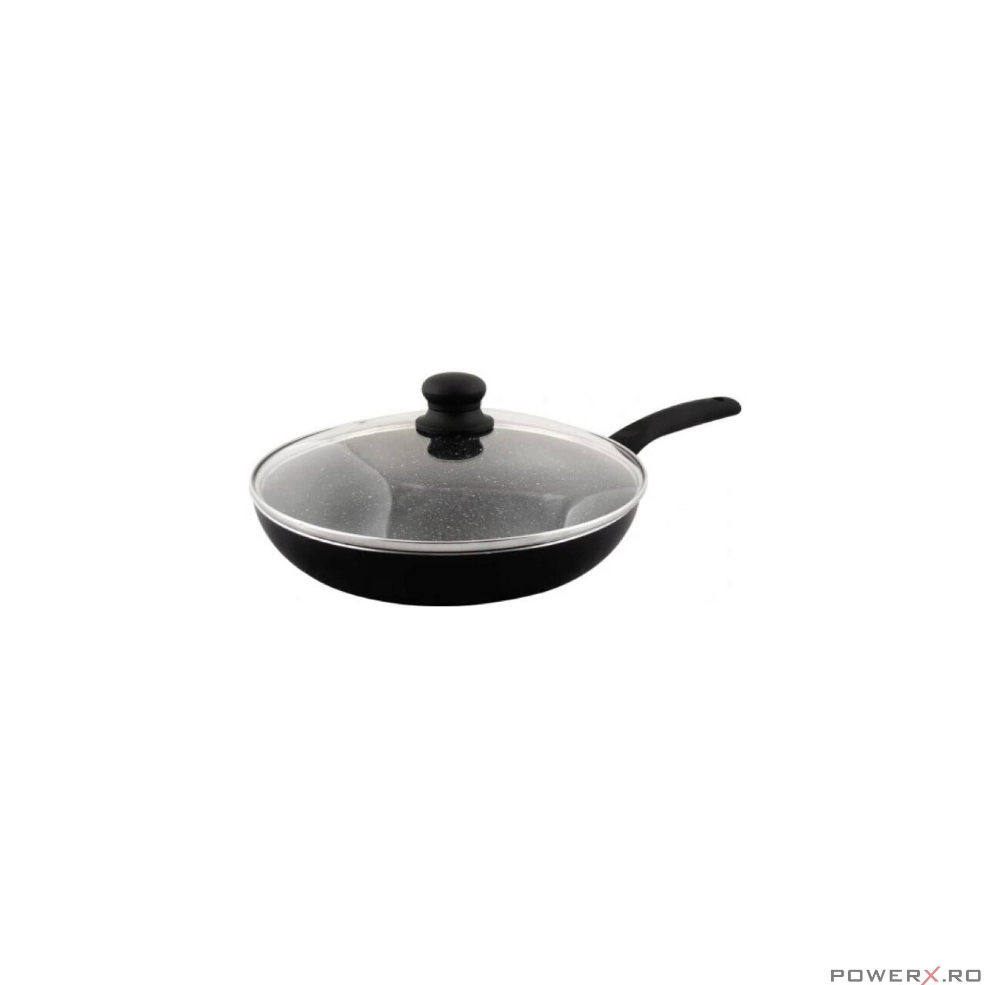 Tigaie din aluminiu cu capac, marmorata, 20 cm, negru, KingHoff
