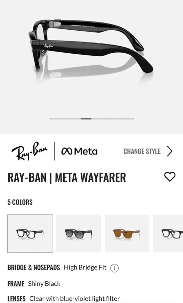 Ray Ban Meta Wayfarer Shiny black