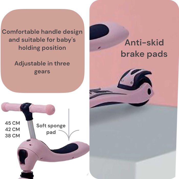 Trotineta 2in1 transformabila in tricicleta, ajustare 3 dimensiuni,roz
