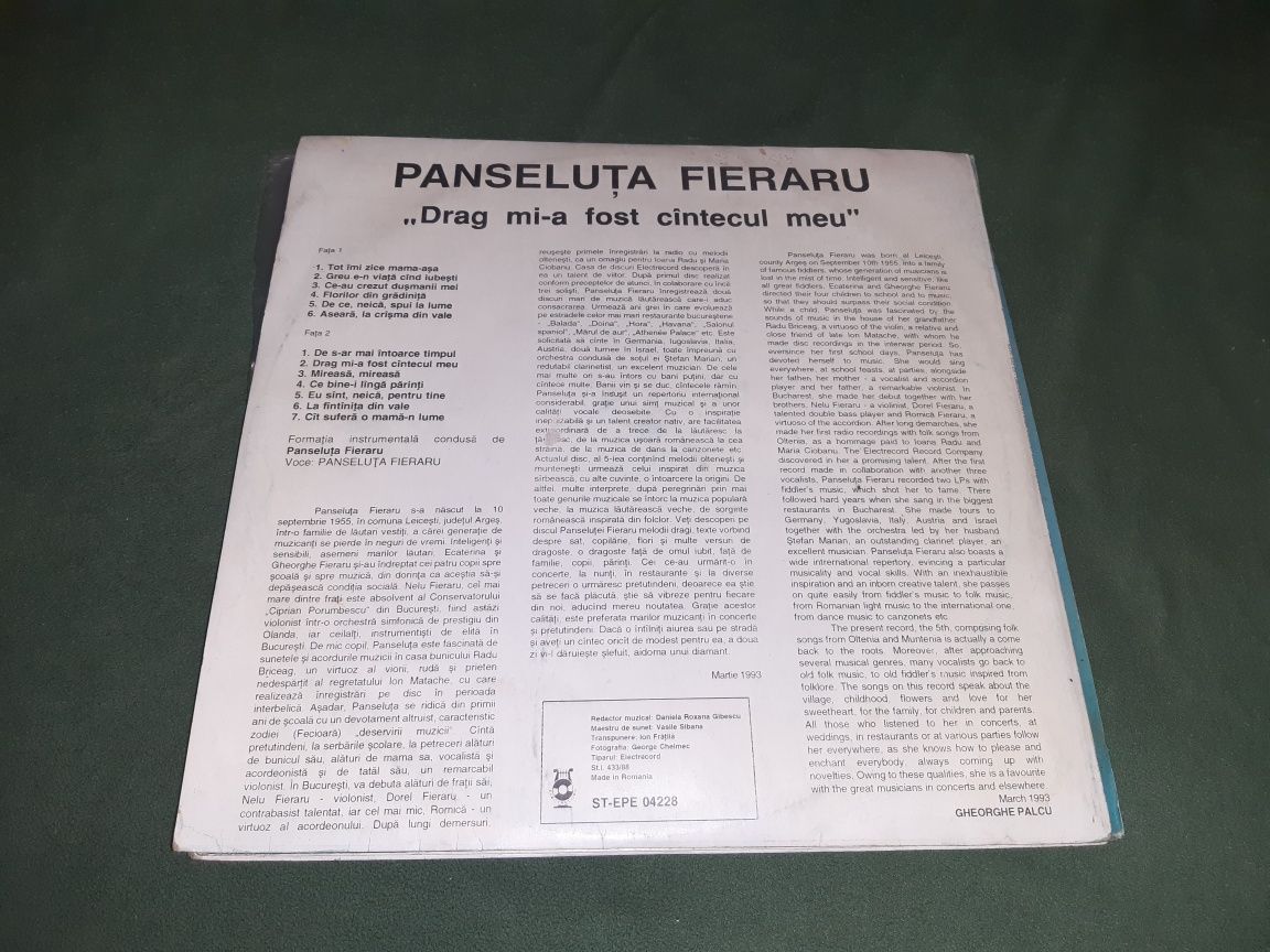 vinil   Panseluta Fieraru / Maria Cirneci (cantece lăutărești)