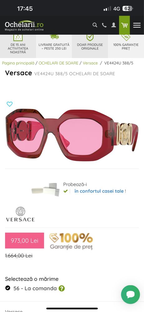 Ochelari de soare Versace roz