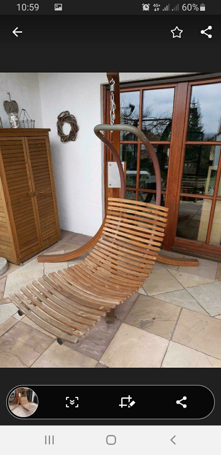 Дизайнерска дървена люлка шезлонг масивно дърво и сгъваеми столове