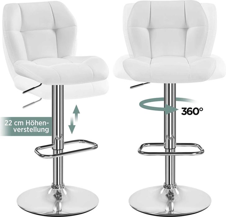 Set 2 scaune bar reglabile, rotative, piele PU |S  614160 White(2pcs)