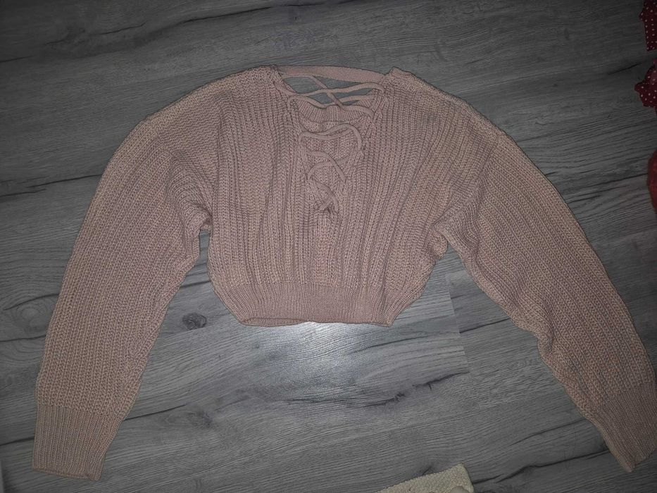 Pulover dama crop S roz prăfuit