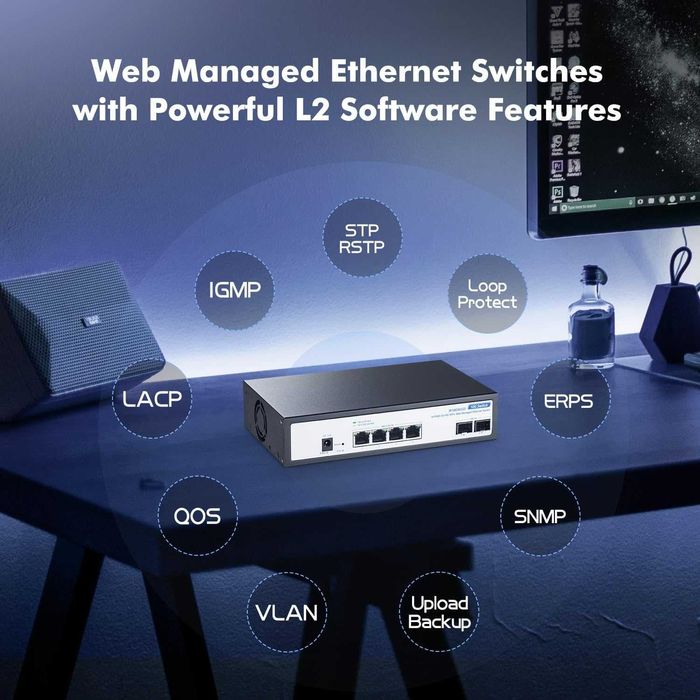Switch ethernet gigabit gestionat 6 port 10Gbps,4x10G RJ-45,2x10G SFP+