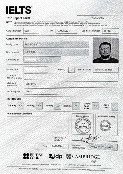 Amerikada tahsil olgan IELTS 8.0 Teacher | ONLINE Ingliz tili va IELTS