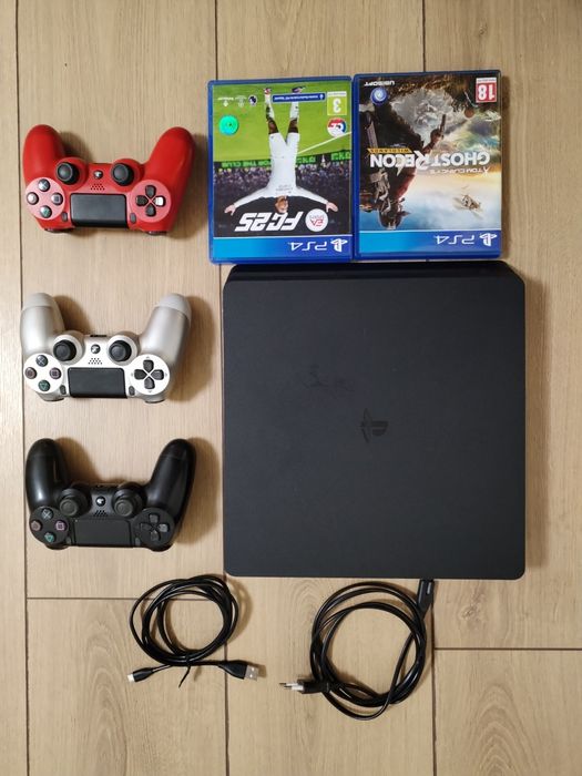 PlayStation 4 Slim | 3 controllere originale | FC25 nou | Ghost Recon