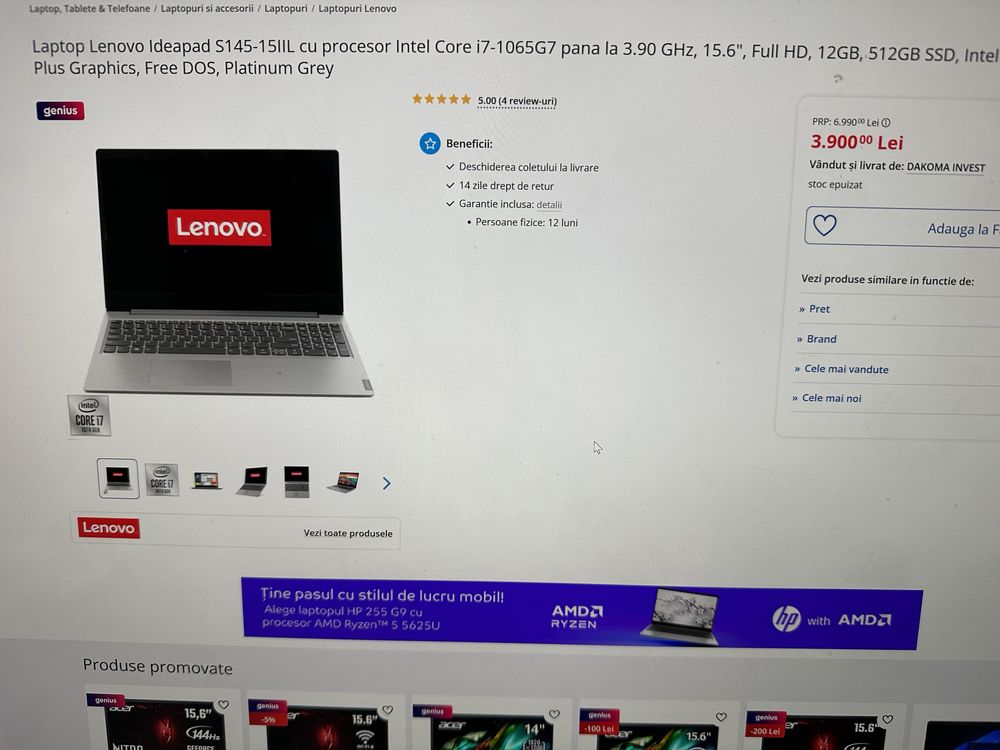 Lenovo Ideapad S145-15IIL-Intel Core i7-1065G7 pana la 3.90 GHz-FULLHD