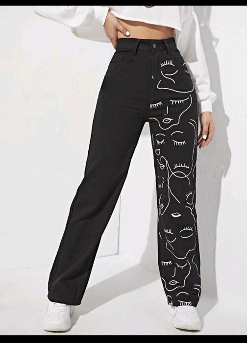 Черни дамски дънки с интересен десен