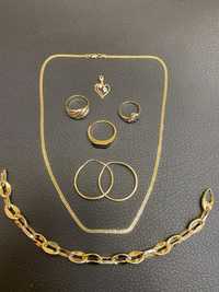 Златни обеци пръстен висулка ланче  гривна 14 k 585 gold zlato