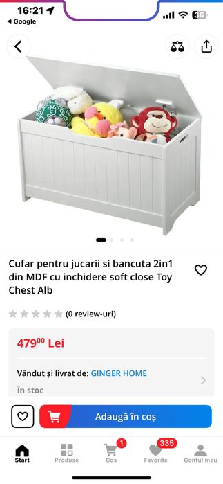 Cutie pentru depozitare jucarii/ bancuta cu onchidere soft
