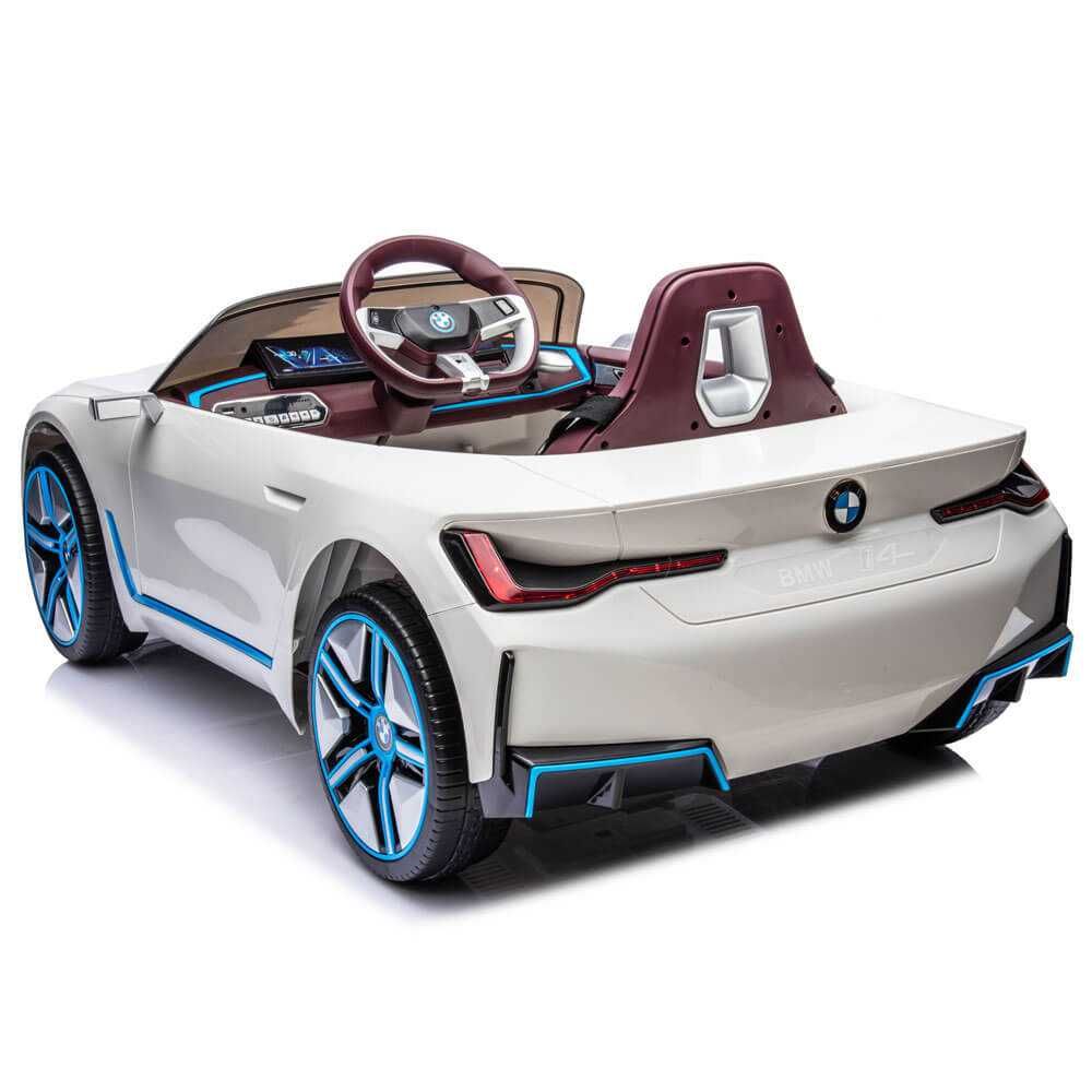 Masinuta electrica copii 1-6 ani BMW I4, Roti Moi, Scaun Piele #Alb