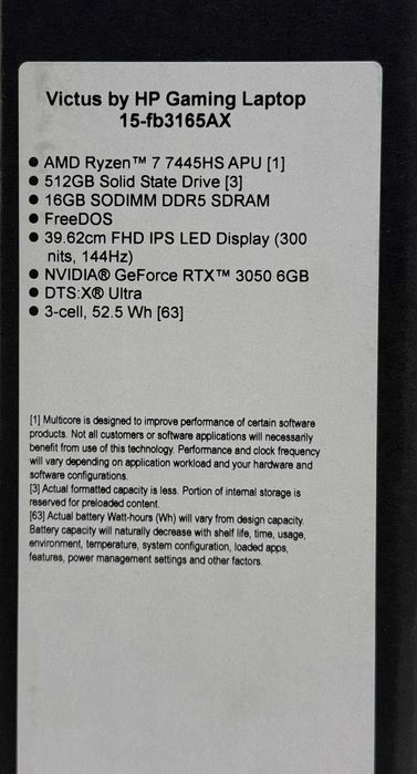 HP Victus AMD R7-7445HS/16GB DDR5/512GB SSD/RTX3050 6G/15.6' FHD IPS