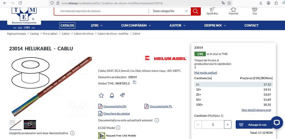 Cablu siliconic SiFH 3G1.5 producator Helukabel.