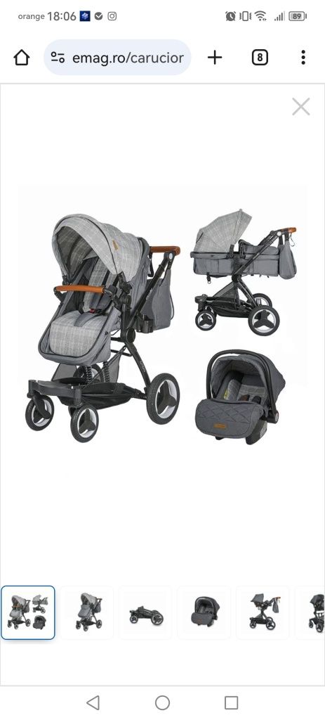 Carucior transformabil 3 in 1 Coccolle Ambra Urban Grey, Gri