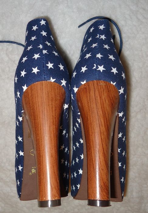 Botine dama ghete steag America platforme toc lemn 12 cm drapel S.U.A.