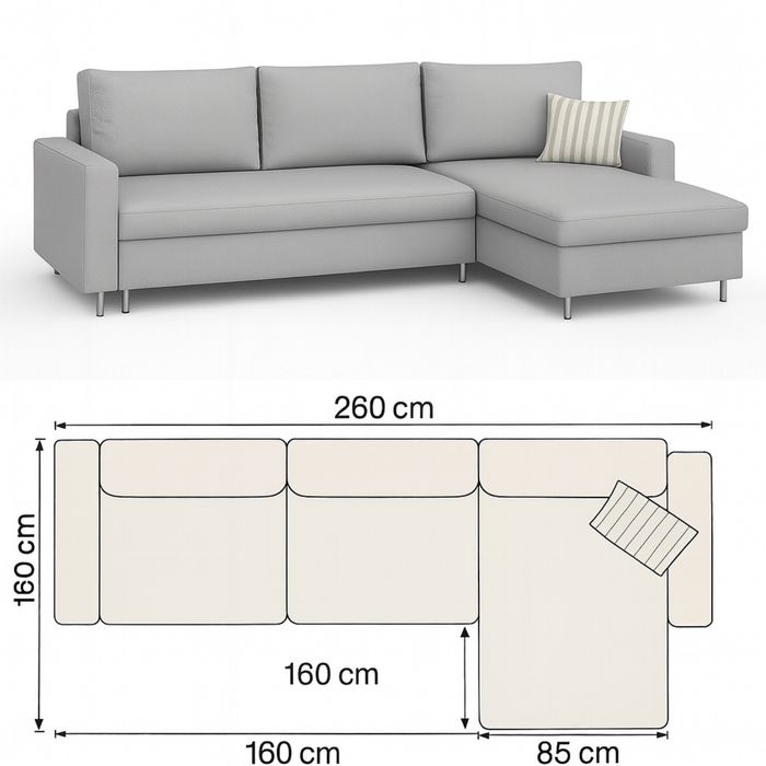 Ъглов диван с отваряема лежанка и функция сън