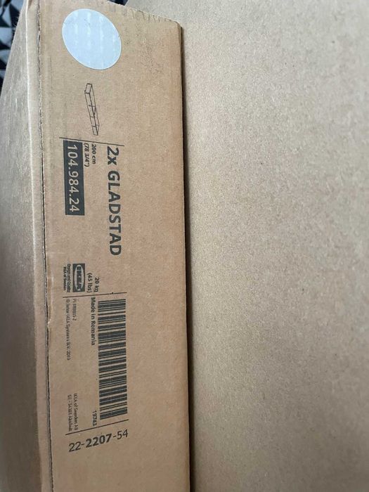 Vand GLADSTAD Pat tapiţat IKEA nou, 2 cutii depozitare,fara saltea