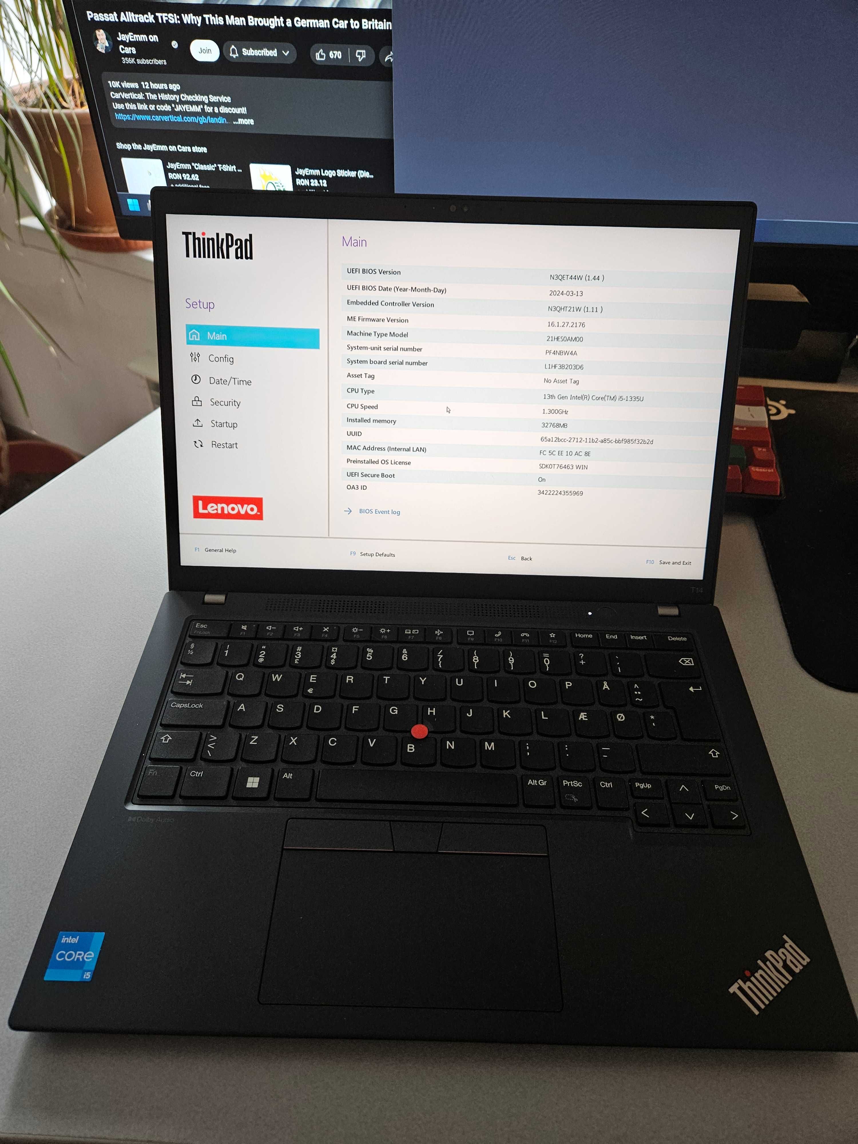 Lenovo Thinkpad T14 Gen4 i5 1335U 32GB RAM, SSD 512, IPS 400 Nits