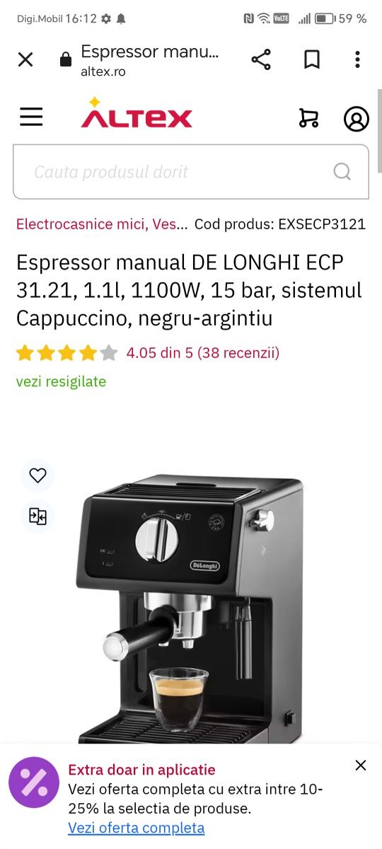 Expresor cafea DeLonghi