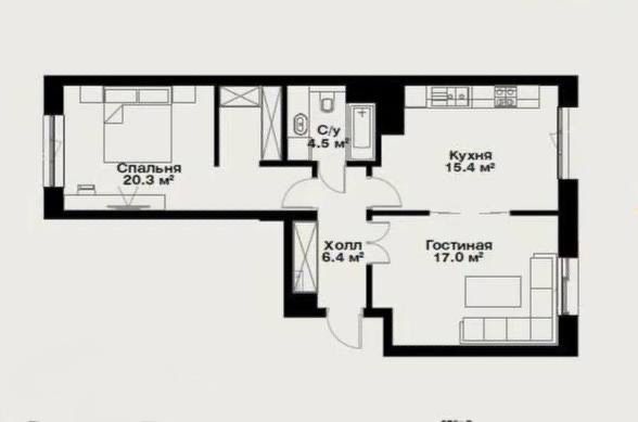 Квартира ЖК O’z Mahal 2/2/11 64 кв.м