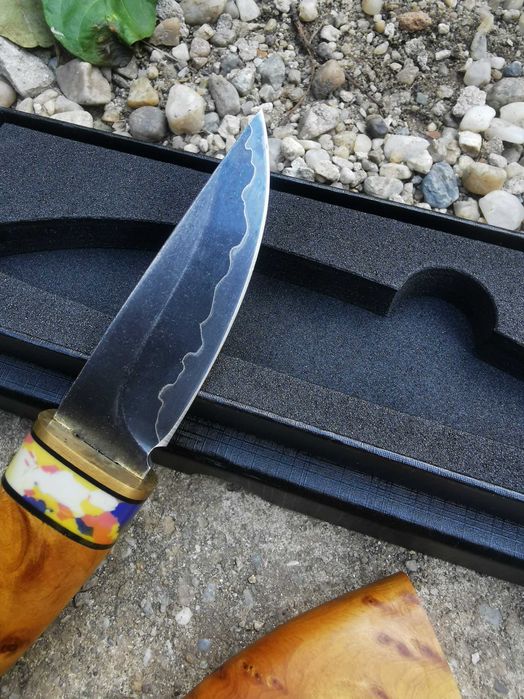 Cutit African Fang, lama damasc neagra, forjat manual