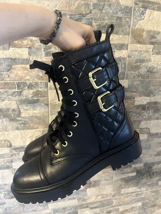 Черни боти Mango естествена кожа