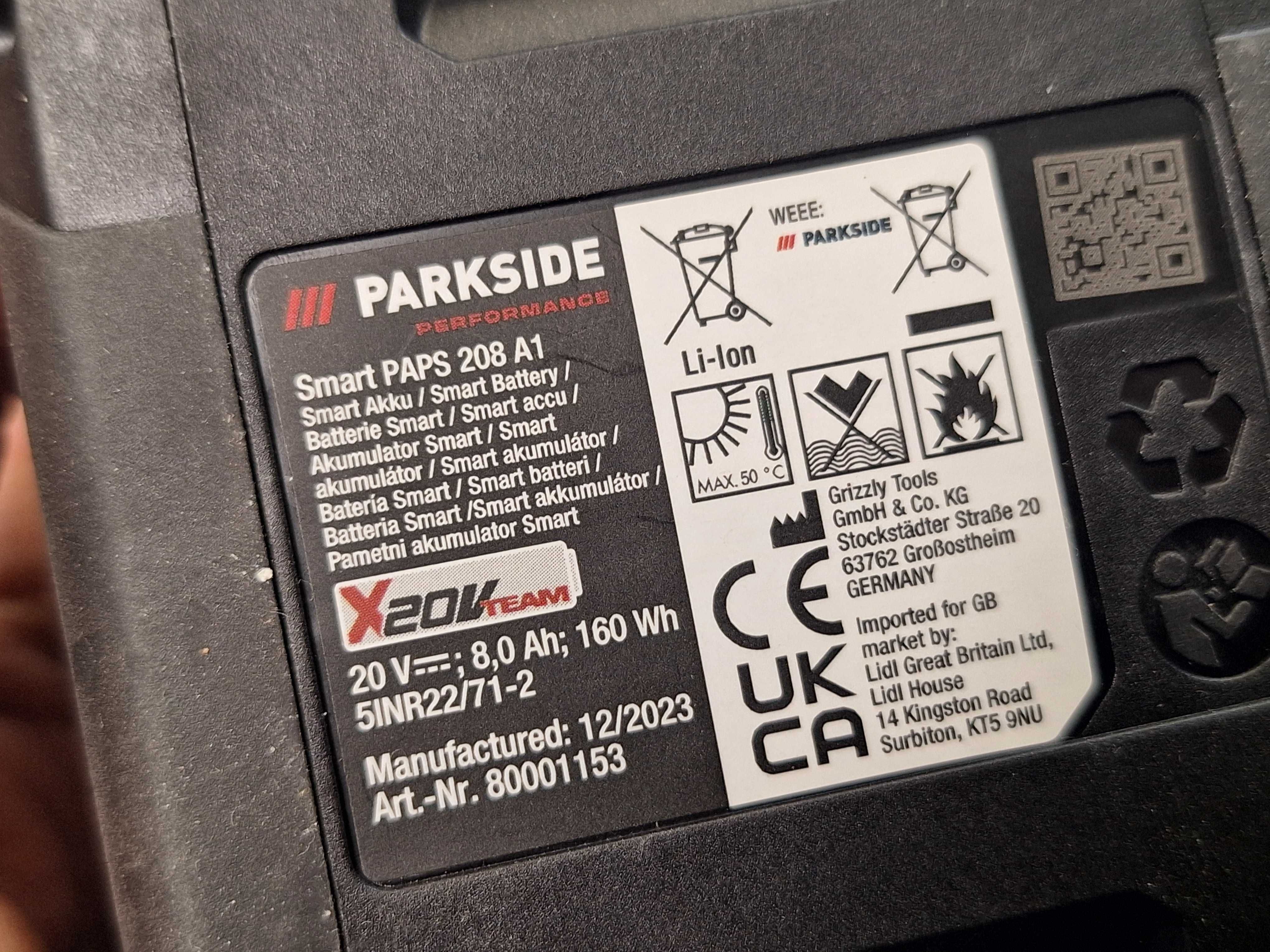 Винтоверт Parkside PABS 20li G8 8ah батерия