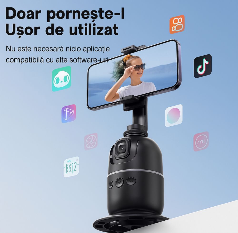 Suport telefon cu urmarire automata a miscarii si recunoastere faciala