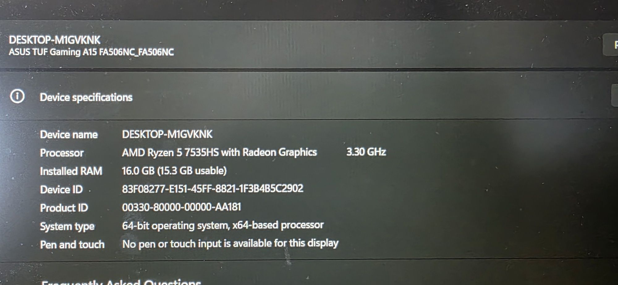 Asus A15 Tuf Gaming  144HZ